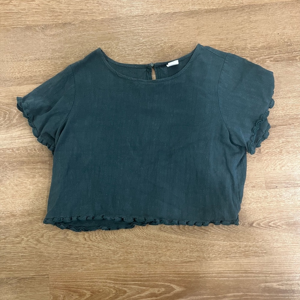 Pacsun Dark Green Ruffle Hem Top